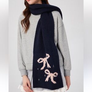 Cider Navy Scarf with Pink Bow Accents
